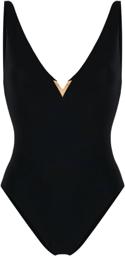 logo-plaque V-neck swimsuit