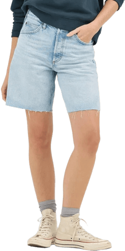 Lee Jeans Women's Blue Slouch Raw Hem Denim Bermuda Shorts