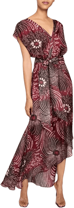 Santorelli FALLON Cap Sleeve Midi Fit and Flare Dress with Hi-Lo Skirt in Silk Modern Gingham Floral Print