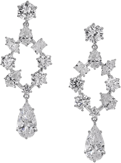 Nadri BTRX Mixed Cubic Zirconia Open Chandelier Earrings in Rhodium Plated  
