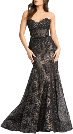 Mac Duggal Strapless Sweetheart Lace Embellished Beaded Trumpet Gown