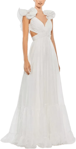 Mac Duggal Ruffle Tiered Cut-Out Chiffon Gown