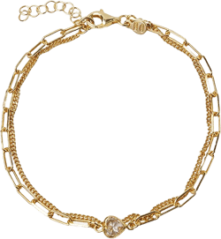 Argento Vivo Two Layer Chain Heart Bracelet in 18K Gold Plated Sterling Silver