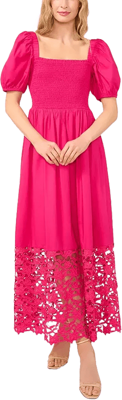 CeCe Puff Sleeve Combo Tiered Maxi Dress