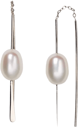 Sterling Silver and Cultured Freshwater Pearl Threader Earrings, 9mm 