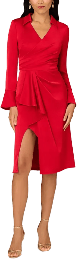 Aidan Mattox Crepe Back Satin Midi Dress 