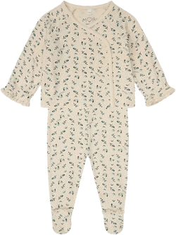 MORI Girls' Ribbed Floral Print Kimono Cardigan & Footed Leggings Set - Baby