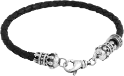 King Baby Studio Small Leather Braided Sterling Silver Crown Bracelet