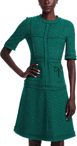 Teri Jon by Rickie Freeman Metallic Tweed Geo Stripe Dress