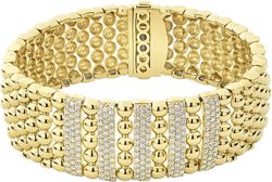 LAGOS 18K Yellow Gold Caviar Gold Five Station Pavé Diamond Statement Bracelet