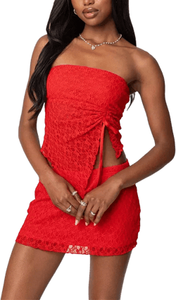 Edikted Amara Asymmetric Textured Lace Tube Top