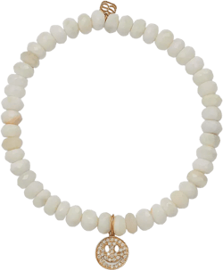 Sydney Evan Diamond Pavé Happy Face Charm White Opal Beaded Bracelet