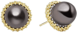 LAGOS 18K Yellow Gold & Sterling Silver Luna Tahitian Black Pearl Stud Earrings  