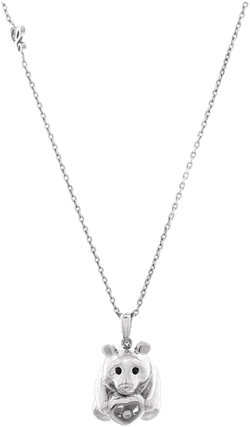 Pre-Owned Chopard Animal World Panda Pendant Necklace 18k White Gold with Onyx and 1 Floating Diamond