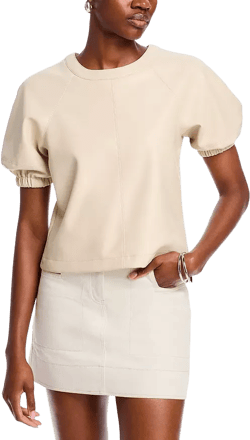 STEVE MADDEN Reilly Faux Leather Puff Sleeve Top
