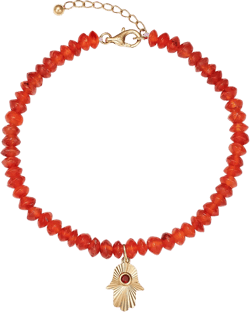 Bloomingdale's Fine Collection Garnet & Carnelian Bead Hamsa Hand Charm Bracelet in 14K Yellow Gold