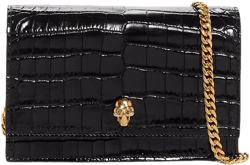 McQueen Skull Mini Croc Embossed Leather Crossbody  