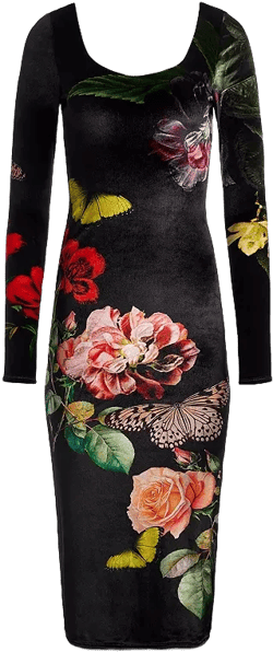 Alice and Olivia Delora Velvet Scoop Neck Midi Dress