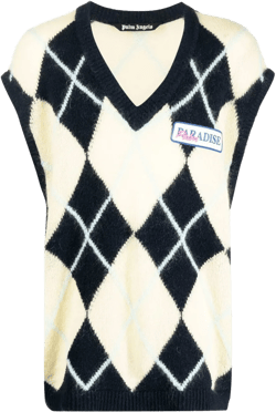 logo-patch argyle knitted vest