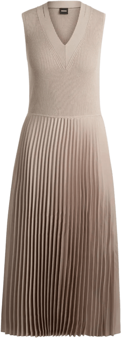 plissé-skirt flared midi dress