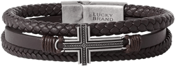 Braided Leather Bracelet with Cross - Brown Leather Wrap Bracelet for Men