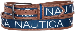 Men's Logo Ribbon with Leather Trim Belt