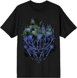 Men's Hogwarts Patronus Line Art Black T-shirt-Medium