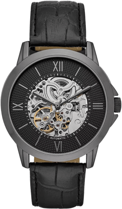 Mens Black Strap Automatic Watch 44mm