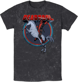 Men's Deadpool On Unicorn Short Sleeve Mineral Wash Tee