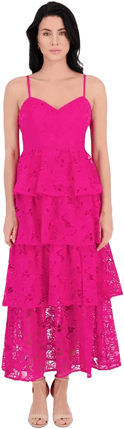 Women's Embroidered-Lace Ruffle-Tiered Dress