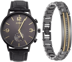 Men's Analog Black Polyurethane Strap Watch, 42mm and Bracelet Set