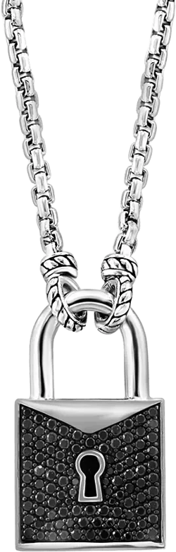 EFFY® Men's Black Spinel Padlock 22" Pendant Necklace (1-1/2 ct. t.w.) in Sterling Silver