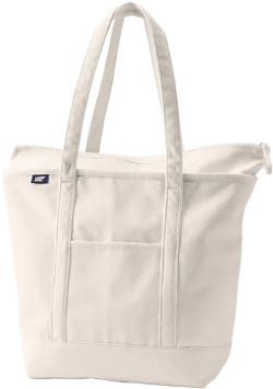 Large Natural 5 Pocket Zip Top Long Handle Canvas Tote Bag