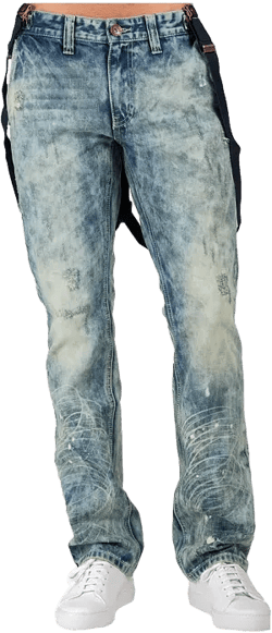 Men's Slim Straight Premium Jeans Distressed Acid Washed with Suspenders