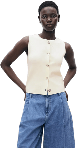 Mango Women's Buttons Detail Fine-Knit Sweater Vest