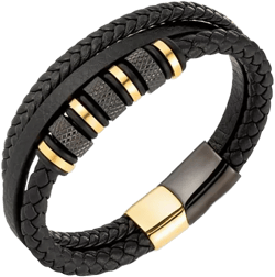 Black Titan Leather Stainless Steel Bracelet