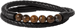 Tiger s Eye Beaded and Leather Wrap Bracelet - Braided Leather & Stone Jewelry for Men