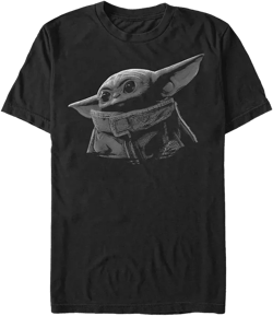 Men's Star Wars The Mandalorian The Child Grayscale Portrait Short Sleeve T-Shirt
