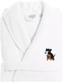 Embroidered Luxury and Terry Bathrobe - Christmas Dog
