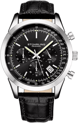 Men's Monaco Black Leather, Black Dial, 44mm Round Watch
