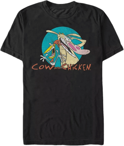 Men's Cow and Chicken Cartoon Logo Badge Short Sleeve T- shirt