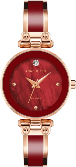 Women's Three Hand Quartz Rose Gold-tone Alloy and Burgundy Enamel Bangle Watch, 28mm