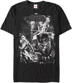 Marvel Men's Black Panther Group Action Pose Short Sleeve T-Shirt
