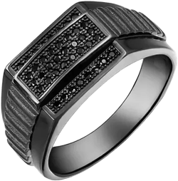 Geometric Micro Rectangle Black CZ Cubic Zirconia Statement Ring Sterling Silver Signet Championship Ring