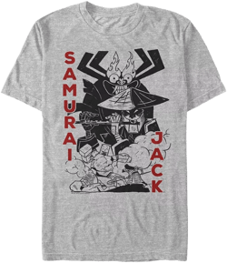Men's Samurai Jack Aku Battle Woodblock Print Short Sleeve T- shirt