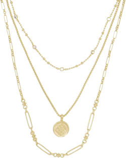 14k Gold-Plated Crystal & Medallion Charm Layered Necklace, 16" + 2" extender
