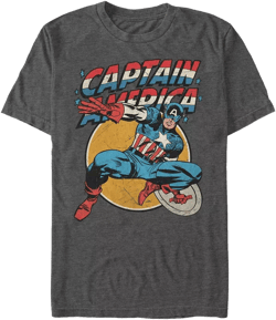Marvel Men's Comic Collection Retro Captain America Action Pose Short Sleeve T-Shirt