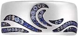 Surf Up Design Sterling Silver Blue Sapphire, Topaz Gemstone Band Men Ring