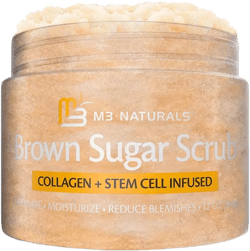 M3 Naturals Brown Sugar Body Scrub with Collagen Stem Cell Exfoliating Body Scrubber Face Cleanser Fight Skin Care Appearance Cellulite Fine Line Stretch Mark Spider Veins 12 oz