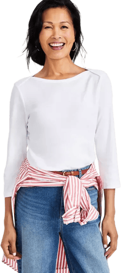 Women's Pima Cotton 3/4-Sleeve Boat-Neck Top, PP-4X, Created for Macy's